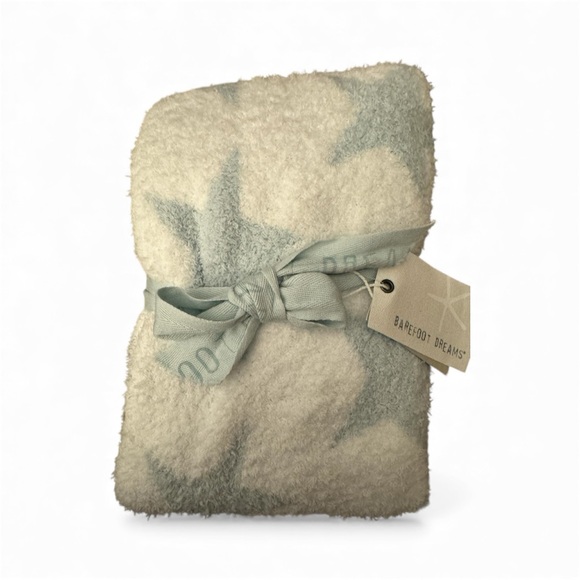 Barefoot Dreams Aqua Ice-White Star Receiving Blanket - Picture 1 of 2